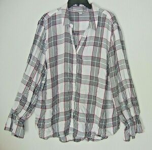 C est 1946 Size 22/24W Plaid Metallic Thread Button Down Ruffle Elastic Sleeve